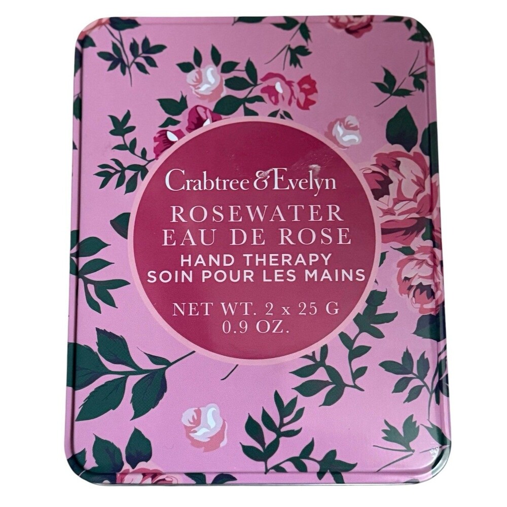 Crabtree & Evelyn Hand Therapy Cream Rosewater Gift Tin Travel Size 0.9oz Set 2